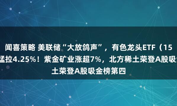 闻喜策略 美联储“大放鸽声”，有色龙头ETF（159876）猛拉4.25%！紫金矿业涨超7%，北方稀土荣登A股吸金榜第四